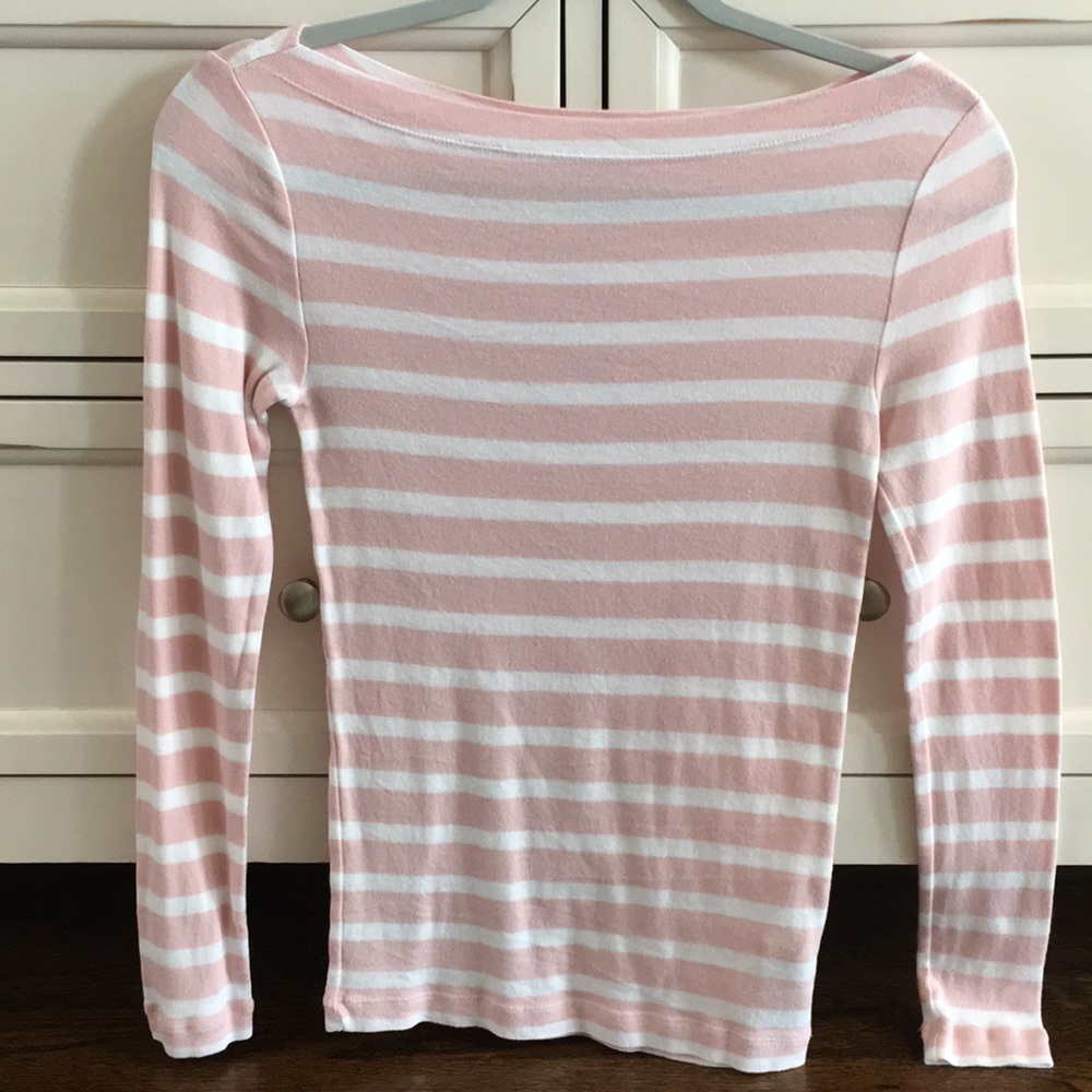 GAP Pink and White Striped Long Sleeve Tee
